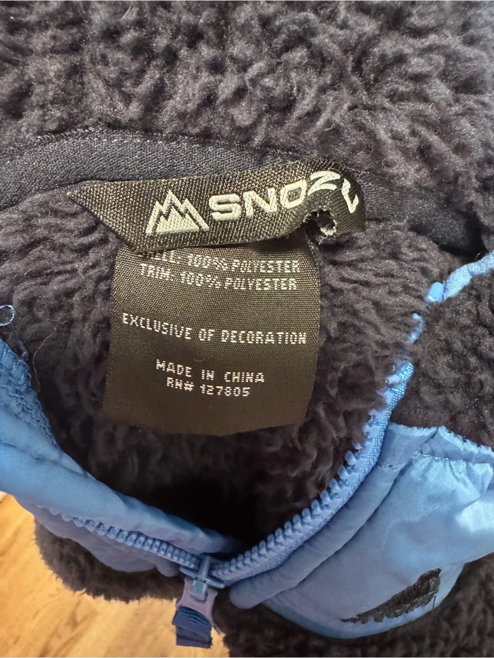 Snozu 9-12 months Navy One-Piece Sherpa Footie coat with Bright Blue Trim